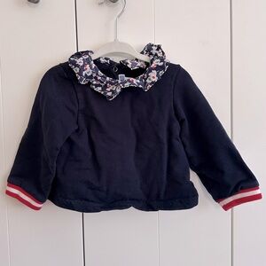 Jacadi Navy Sweatshirt with Floral Collar 18M